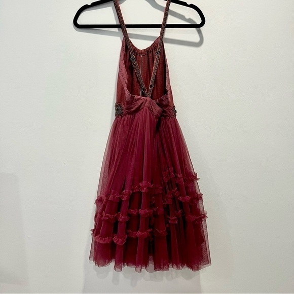 Free People Ruffle Poofy Tulle Sheer Babydoll Keyhole Beaded Formal Boho Dress - Picture 10 of 12